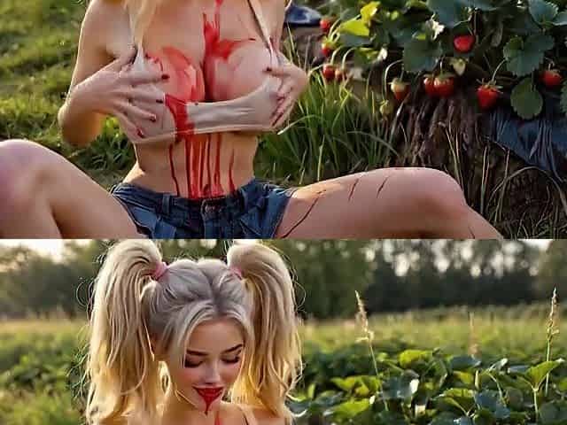 Sexy Blond in Field Shows Flawless Body & Masturbates - Vehement Outdoor Sex AI Generated