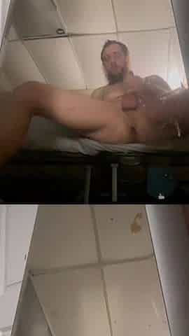 Wank in mirror with jizz flow on mirror