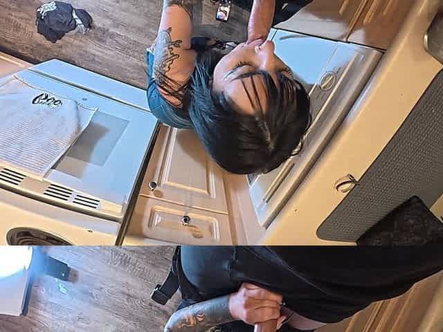 Step Sis Roomate Goth Girl Creampied on the Kitchen While My Wife in Another Room