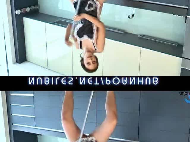 Shy teen plays nasty maid