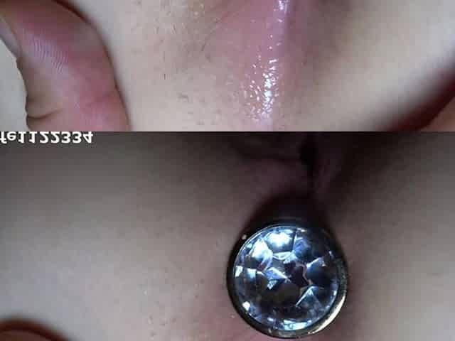 First Time Double Penetration with Dick in Pussy and Anal Plug in the Ass POV