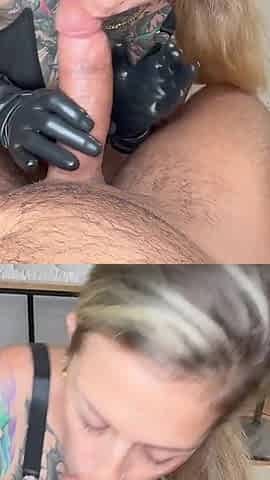 Summer Raez Blowjob with Latex Gloves