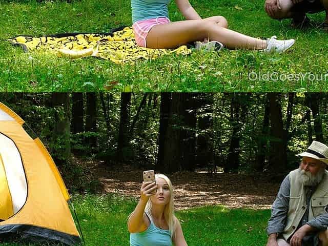 Older Man Pleases Fresh Blonde in the Open