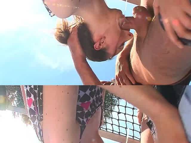 Cock Sucking Babe Kneels, Deepthroats and Ass Riding Huge Cock Outdoor