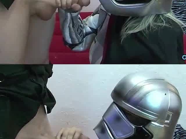 A spoof of Star Wars cosplay with a female Sith engaging in raunchy activity using her armpit.
