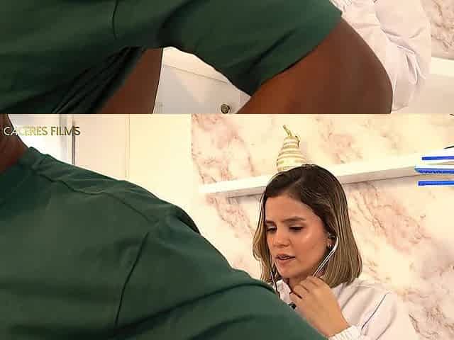 Tiny doctor with a giant butt helps her patient with his erection problem -Melanie Caceres&BorisJack