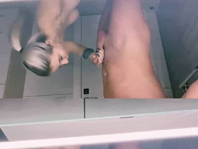Big-Titted Blonde Teen's Deepthroat Bathroom Blowjob