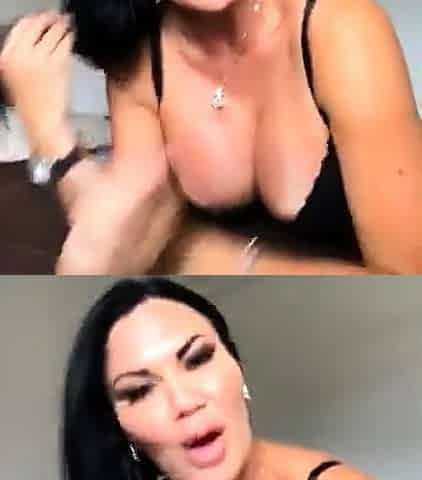 Busty curly brunette with big boobs fucks on couch