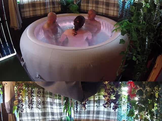 Amateur Threesome Husband and Wife Suck Friends Hard Cock in the Hot Tub