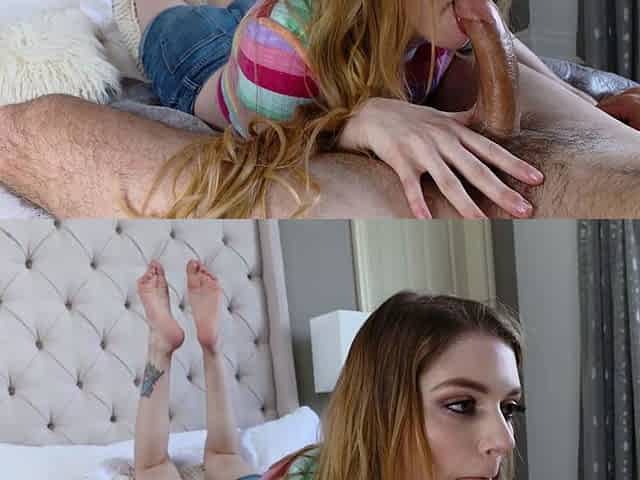 Skinny brunette MILF sucks and fucks a big cock