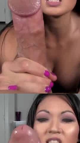 Busty Asian starlet sucks a great cock