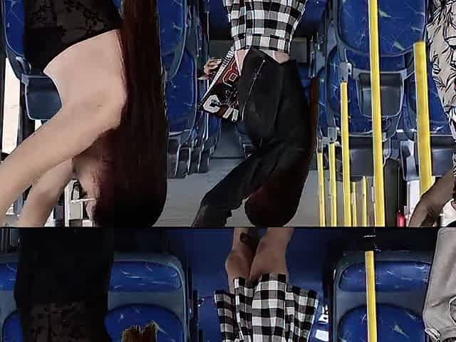 Stranger sneaks up behind female college students on the bus!