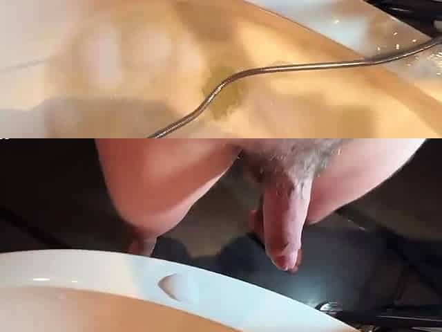 Intense solar shower quickie, flawless body, jizz on