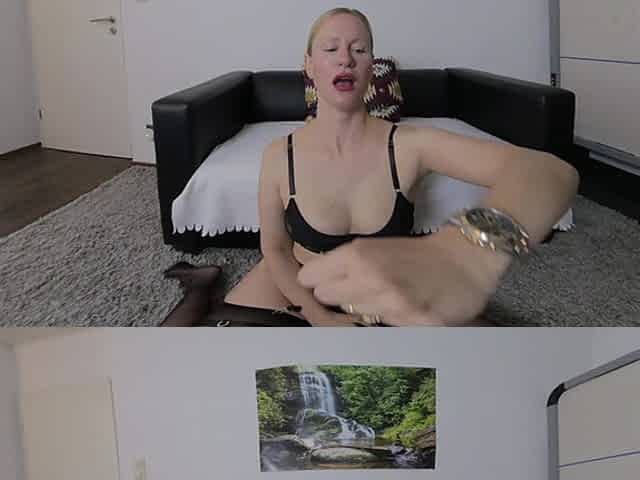 Horny Blonde with a Watch Jerks off and Blows Your Cock Until You Cum in Her Mouth