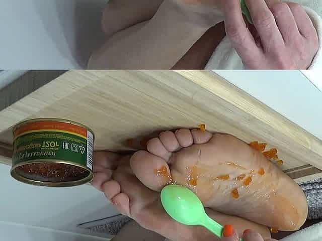 Wrinkled Legs of a MILF with Red Caviar