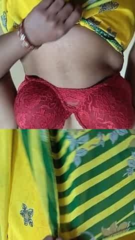 Desi Saira Yellow Saree Home Alone Fingaring
