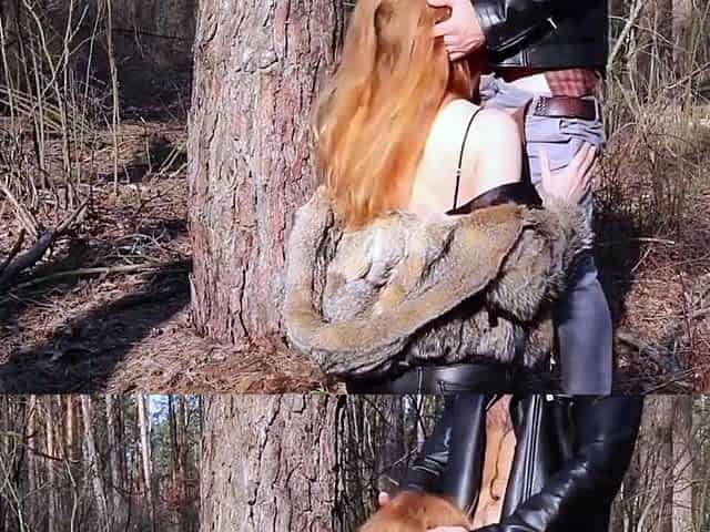 Risky Outdoor Blowjob by a Redhead Teen on a Big Cock in the