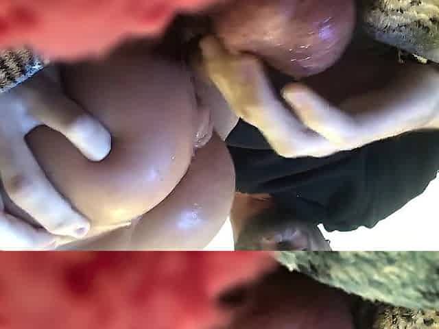 Stuffed Vagina bouncing on Large Shlong