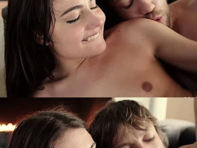 Small titted brunette teen fingering on the bed