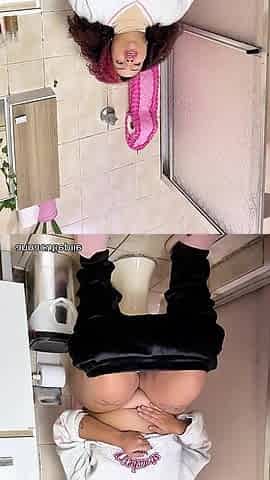 Chubby Girl Can't Stop Farting in Toilet with Belly Ache