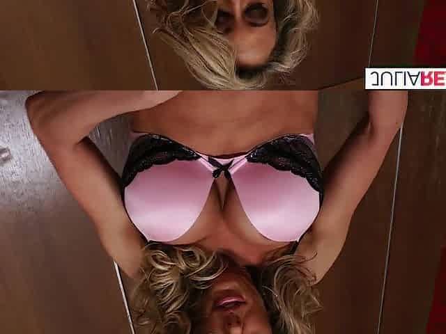 Blond bows over as a massive jock drills her twat mercilessly