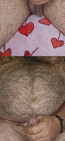 Fat shaggy bear strokes him and lets off thick load