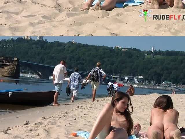 Wicked young nudist enjoys being topless at the beach