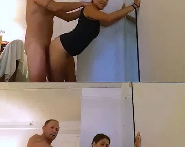 Rough Interracial Standing Doggy with Brunette Mom