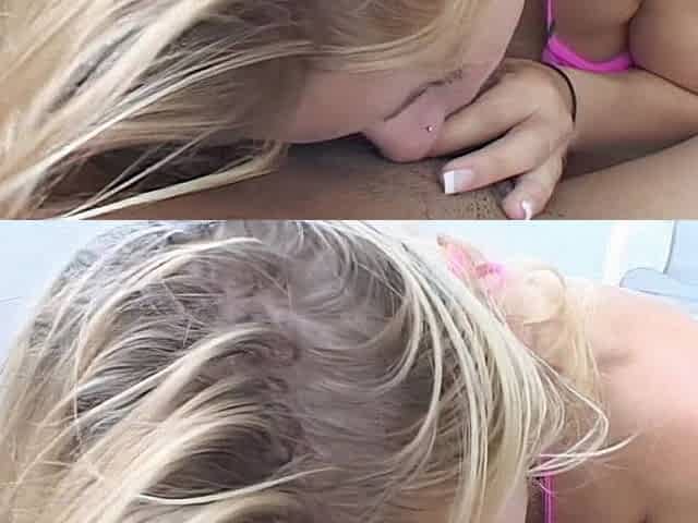 Blonde Babe Sucks Her Own Hard Cock