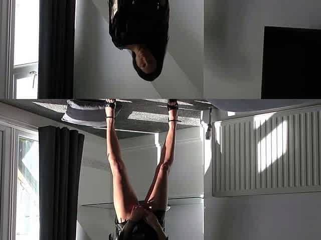 Hot Mom in Leather Dress Masturbates Solo by the Wall
