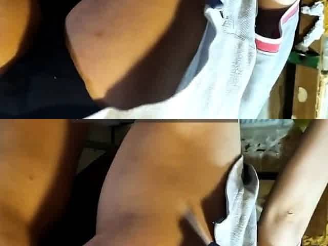 Solo brunette fucks herself doggy-style with a pepper