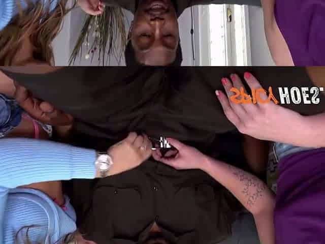 2 Women Share a Large Ebony Ramrod in Their Butts