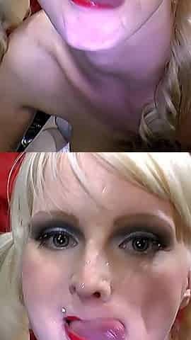 Pigtail Blonde Gangbang Slut Swallows Loads