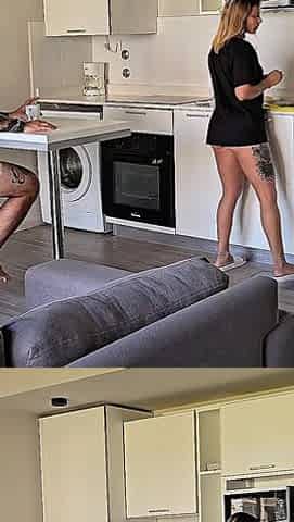 Cheating Wife! Her Husband in Bed and Her Fucking Her Friend on the Couch