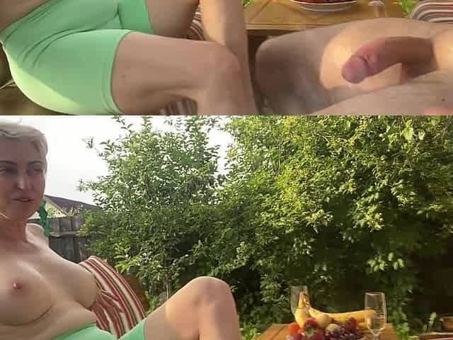 Outdoor Foot Jerking with Blowjob by Blond MILF