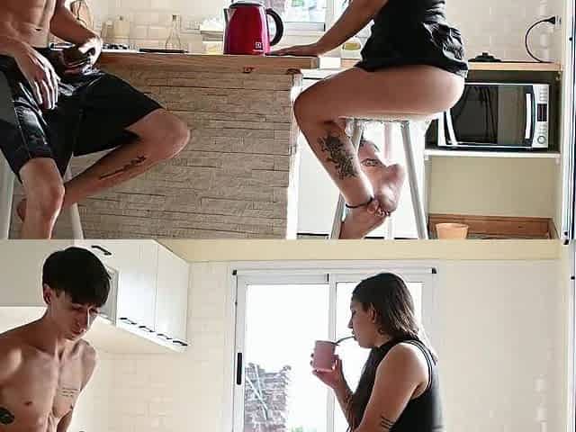 My stepbrother's ally finds me having breakfast after coming back from a party