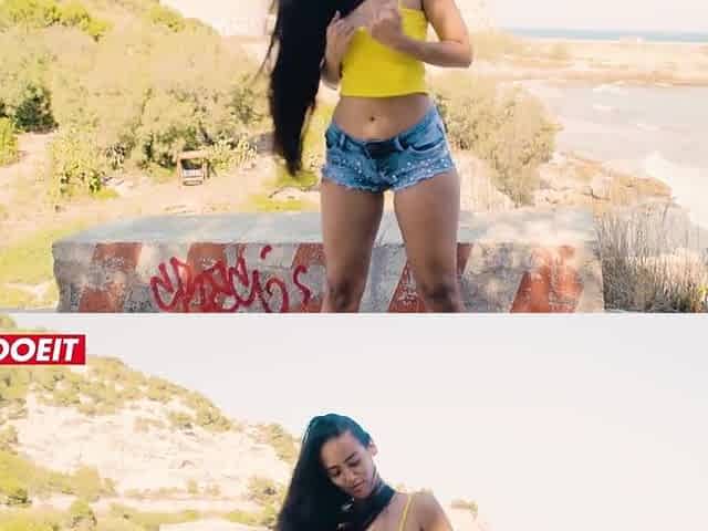 LETSDOEIT - Small Latin chick Widens Her Legs For Outdoor Screwing