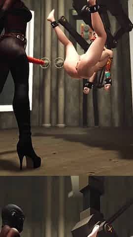 Ballgagged cuffed girl gets fucked by black masked woman