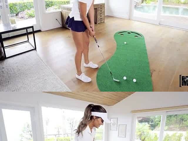 Golf babe Aila Donovan is happy to her skinny body on her trainer