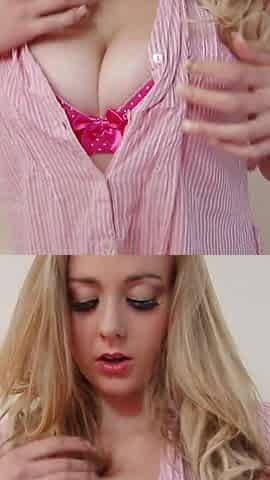This Babe's Huge Tits Are Eager to Get Out of That Tight Pink Shirt