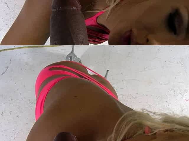 Blonde Chikita shows off her big boobs and bush