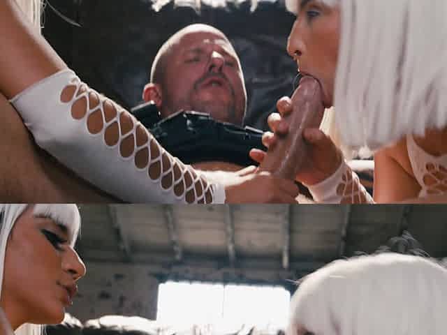 April Olsen moans loudly while fucking with two guys at once