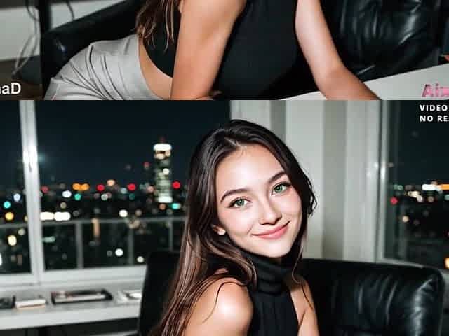 A cute secretary screws her boss in the office. I cum in her vagina and on her cute face. [AI Generated]