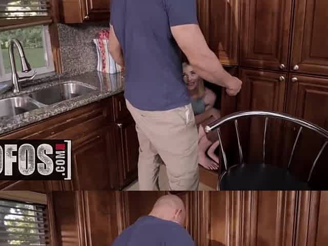 Tiny blonde Maddy Winters gets served cock in the kitchen