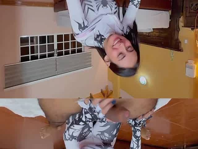 Spider woman rides a large jock for a bit of ass