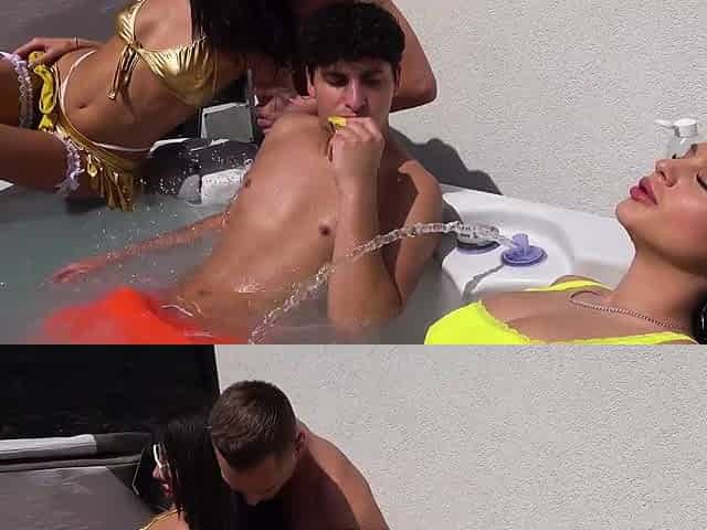 Hot horny group sex with brunette babe