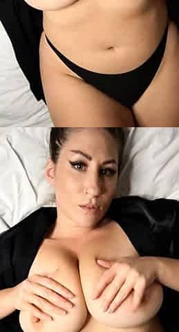 Busty curly brunette with big boobs fucks on couch