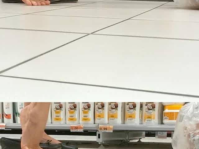 Footplay and Dipping in Black Flats at a Conad Store
