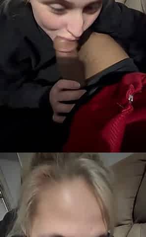 Sneaky Petite Blonde Sucking Cock in the Garage