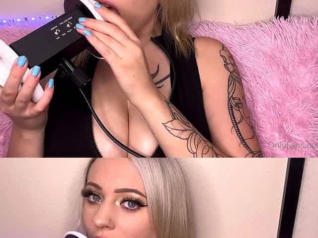 Blonde solo stripping and masturbation